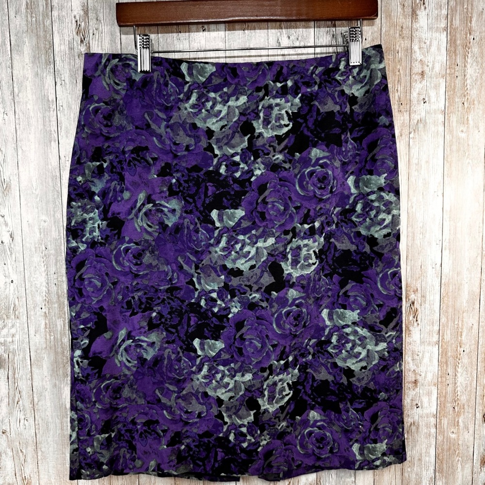 Talbots Womens Pencil Skirt‎ Size 10 Purple Green Black Floral Career Dress